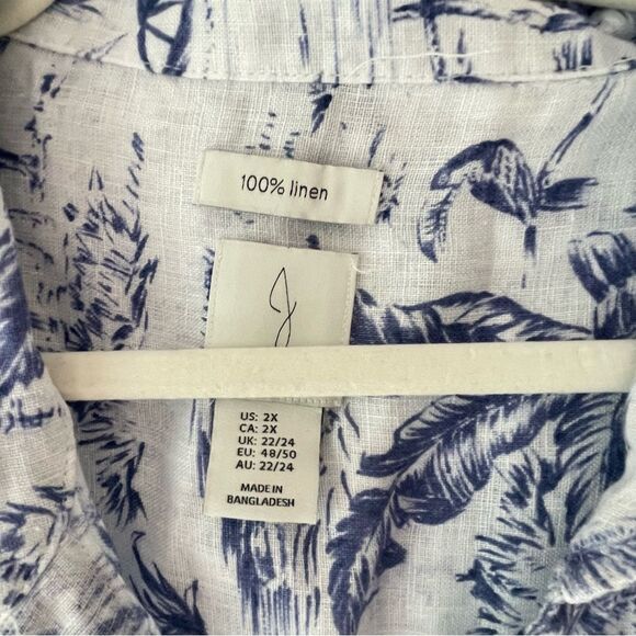 Joie Blue and White Linen Long Sleeve Blouse 2X - Picture 6 of 10